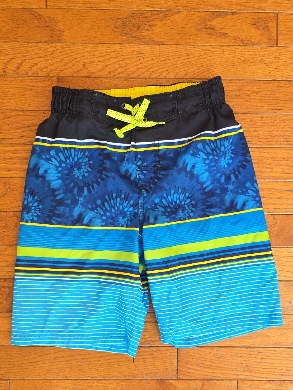 ZeroXposur Blue Tie-Dye & Lime Stripe Swim Trunks